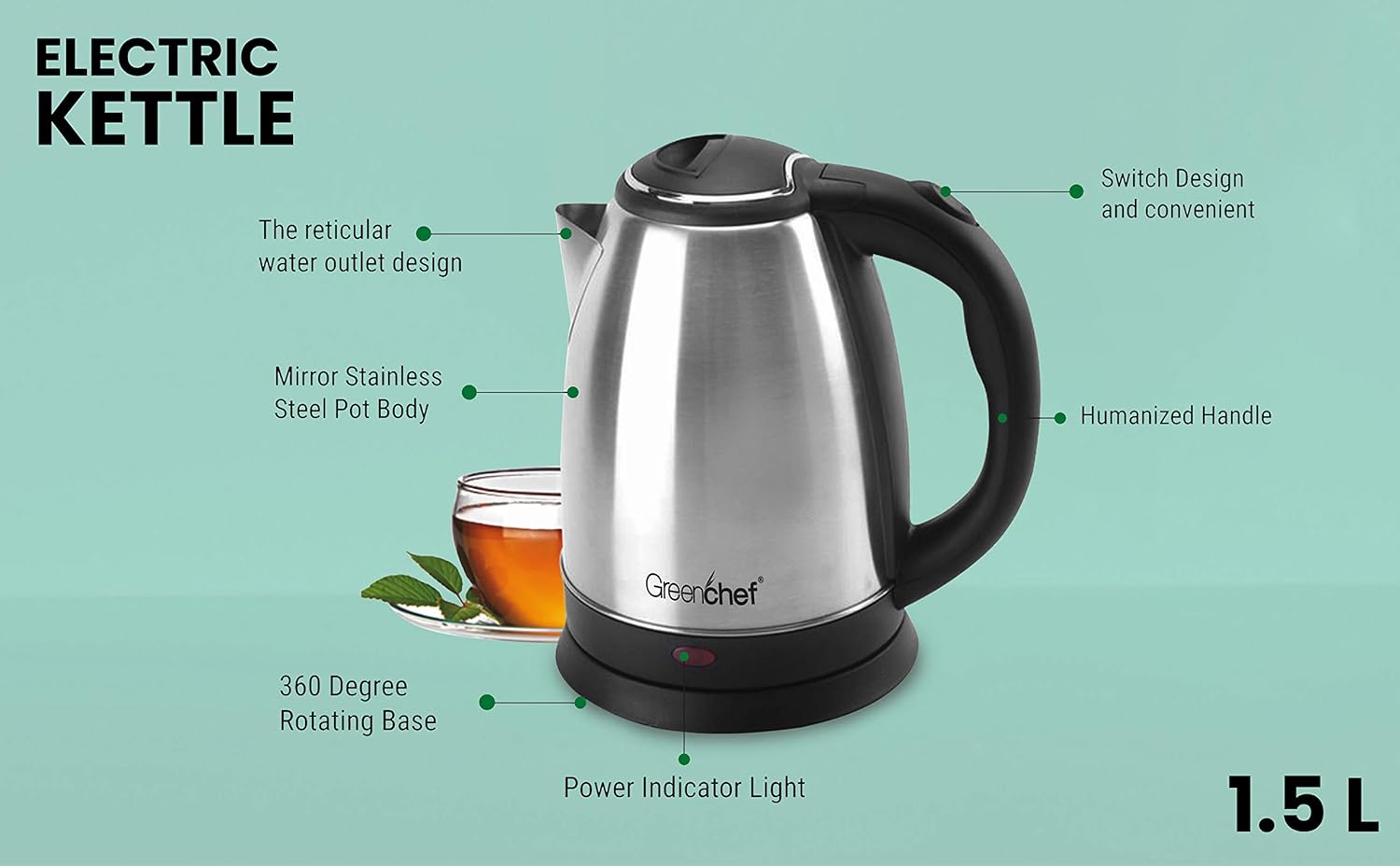 GREENCHEF Automatic Stainless Steel Electric Kettle